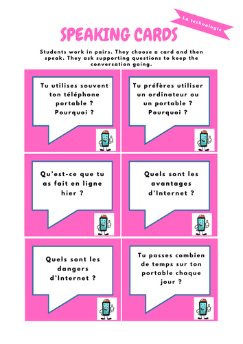 French Speaking Cards – La technologie (GCSE Style Questions)