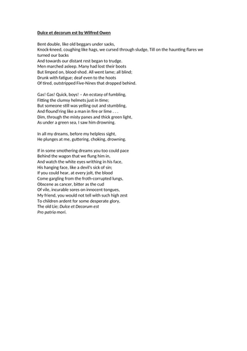 World War 1 Poetry - Analysing Dulce et Decorum est