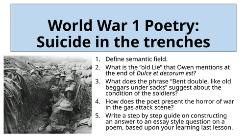 World War 1 Poetry - Suicide in the Trenches