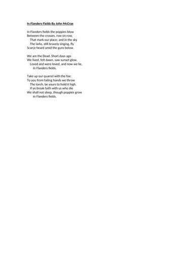 World War 1 Poetry - Analysing In Flanders Fields