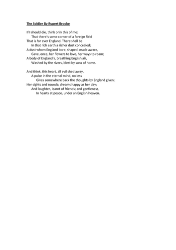 World War 1 Poetry - Analysing The Soldier