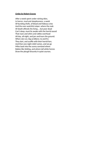 World War 1 Poetry - Limbo by Robert Graves