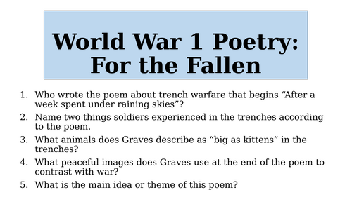 World War 1 Poetry - For the Fallen By Laurence Binyon