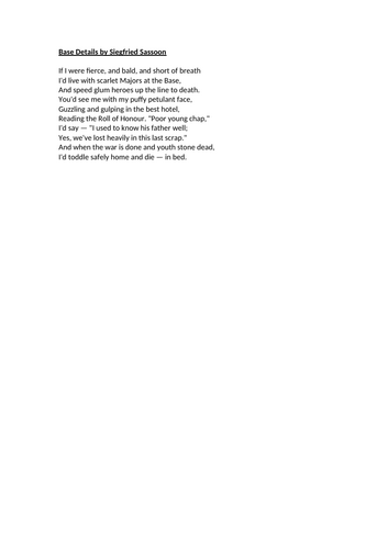 World War 1 Poetry - Base Details by Siegfried Sassoon