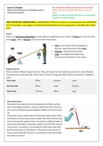 KS3 DT -  Levers and linkages