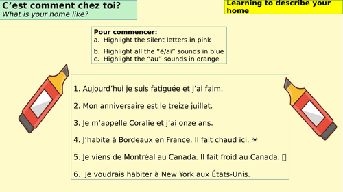Year 7 : C'est comment chez toi? Describing a house with basic adjectives