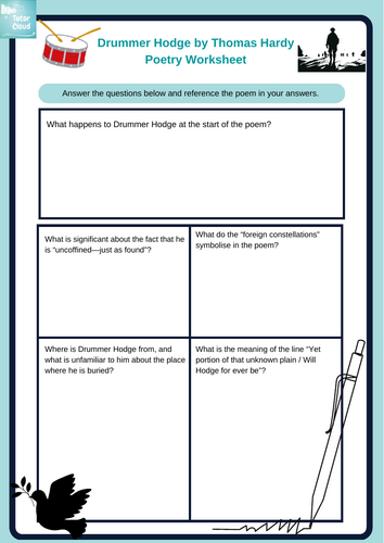 Drummer Hodge by Thomas Hardy Poetry Worksheet
