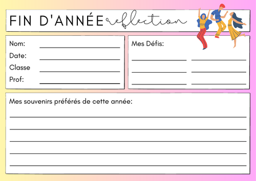 MFL End of Year Reflection Sheet – Student Self-Assessment and Personal Growth