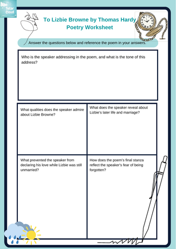 To Lizbie Browne by Thomas Hardy Poetry Worksheet