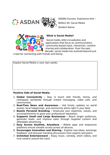 ASDAN Expressive Arts - Reflect A5 - Social Media