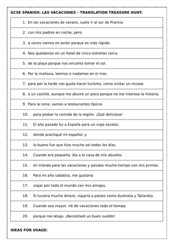 GCSE SPANISH: Las vacaciones translation