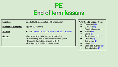 PE End of term lessons - Team building activities