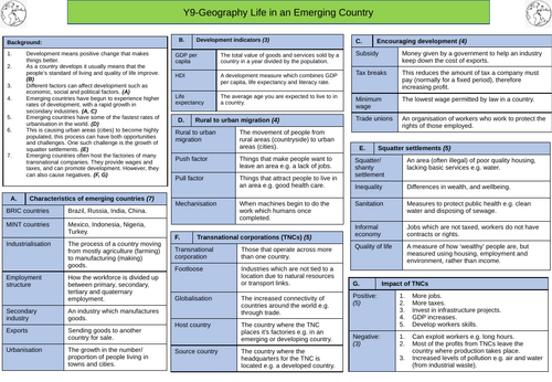 KS3 Life in an emerging economy revision