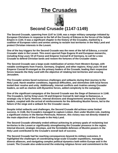 Second Crusade (1147-1149) “Article & Questions” Assignment