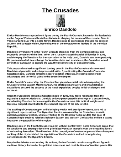 Crusades: Enrico Dandolo “Article & Questions” Assignment