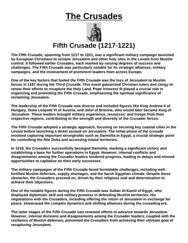 Fifth Crusade (1217-1221) “Article & Questions” Assignment