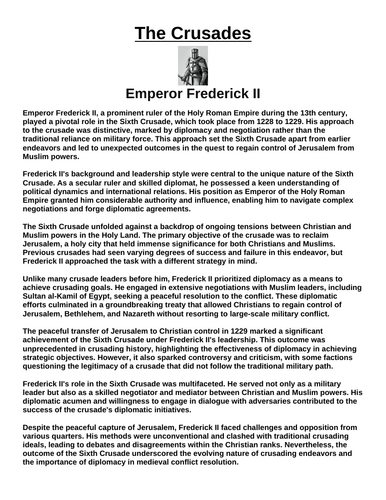 Crusades: Emperor Frederick II “Article & Questions” Assignment