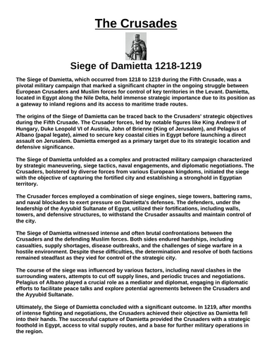 Crusades: Siege of Damietta (1249) “Article & Questions” Assignment