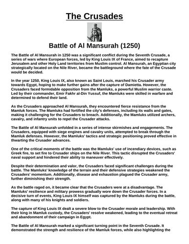 Seventh Crusade 1248-1254 (5 Articles w/ Questions)