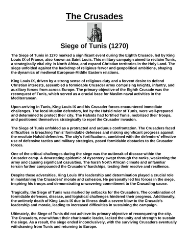 Crusades: Siege of Tunis (1270) “Article & Questions” Assignment