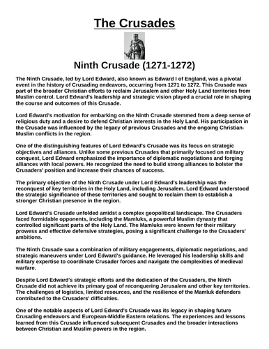 Ninth Crusade (1271-1272) “Article & Questions” Assignment