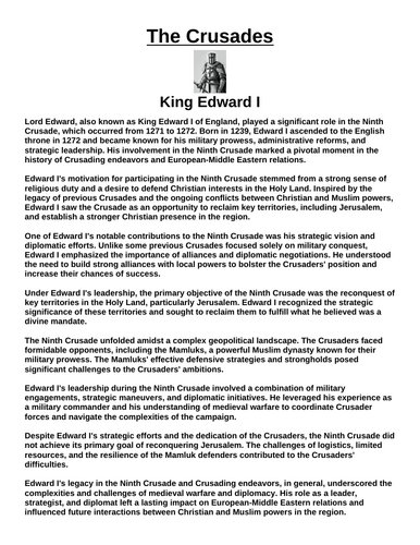 Crusades: Crusades: King Edward I “Article & Questions” Assignment