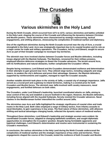 Crusades: Various skirmishes in the Holy Land “Article & Questions” Assignment