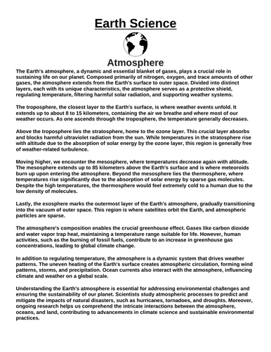 Atmosphere “Article & Questions” Assignment