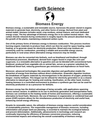 Biomass Energy “Article & Questions” Assignment