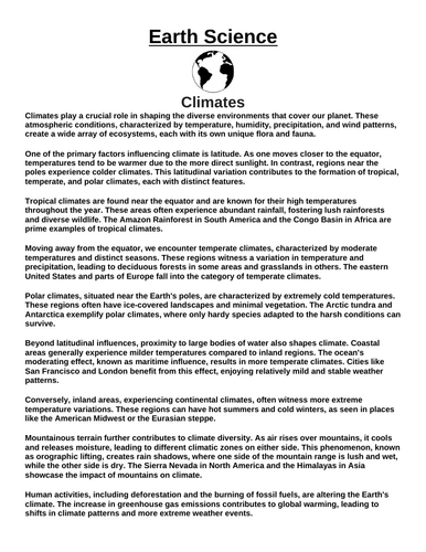 Climate “Article & Questions” Assignment