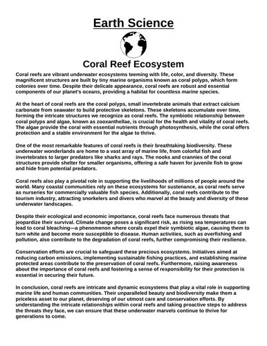 Coral Reef “Article & Questions” Assignment