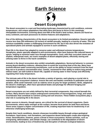 Desert “Article & Questions” Assignment