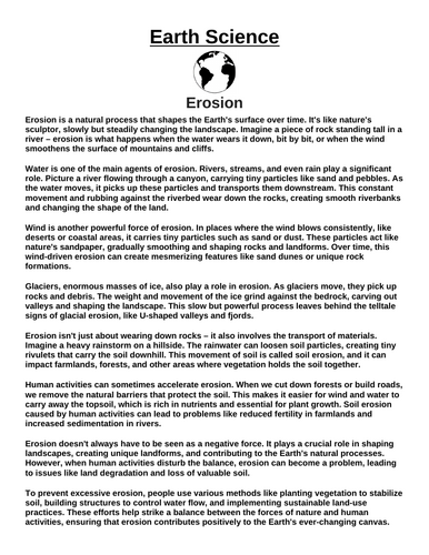 Erosion “Article & Questions” Assignment