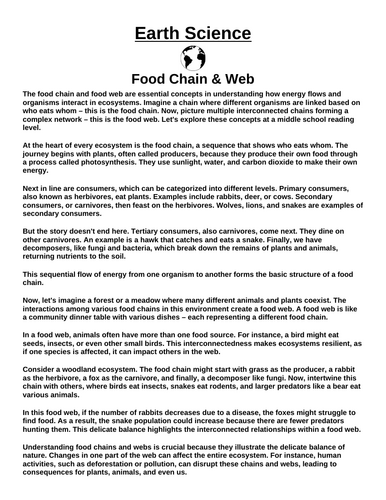 Food Chain and Web “Article & Questions” Assignment