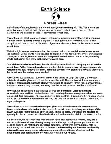 Forest Fires “Article & Questions” Assignment