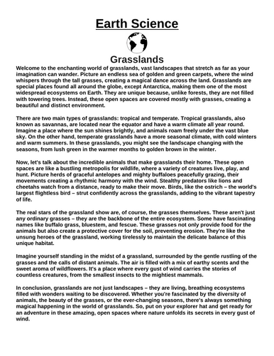 Grasslands “Article & Questions” Assignment