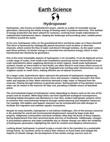 Hydropower “Article & Questions” Assignment
