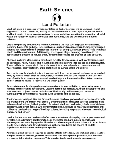 Land Pollution “Article & Questions” Assignment