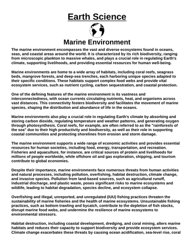 Marine Environment “Article & Questions” Assignment