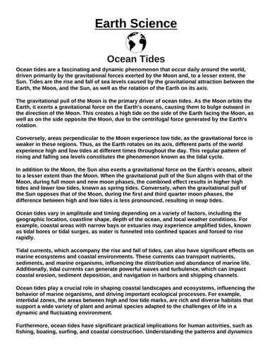 Ocean Tides “Article & Questions” Assignment