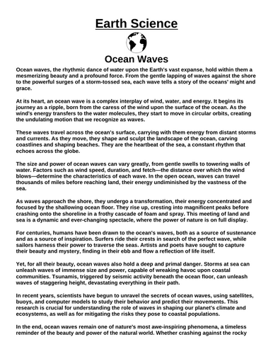 Ocean Waves “Article & Questions” Assignment
