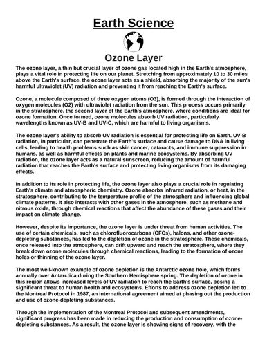 Ozone Layer “Article & Questions” Assignment