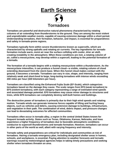 Tornadoes “Article & Questions” Assignment