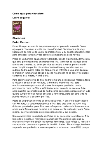 Como agua para chocolate by Laura Esquivel – Characters – Pedro Muzquiz