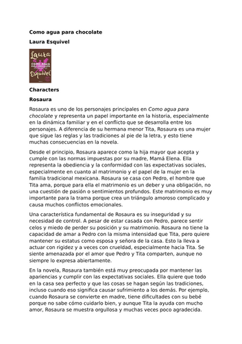 Como agua para chocolate by Laura Esquivel – Characters – Rosaura