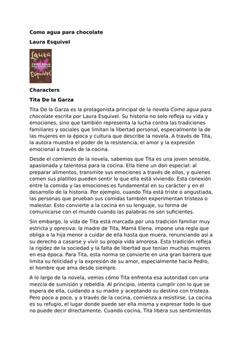 Como agua para chocolate by Laura Esquivel – Characters – Tita De la Garza