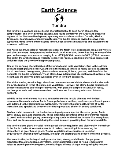 Tundra “Article & Questions” Assignment