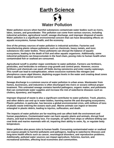 Water Pollution “Article & Questions” Assignment