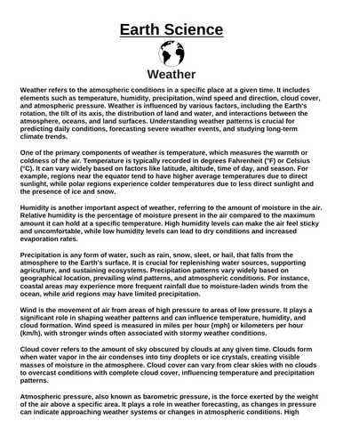Weather “Article & Questions” Assignment