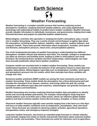 Weather Forecasting “Article & Questions” Assignment